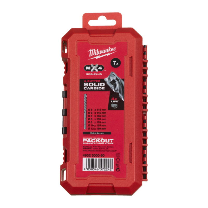 Купити Набір бурів SDS-PLUS MX4 PACKOUT MILWAUKEE, (діаметри 5/6/6/8/8/10/12мм) Set 1, (7шт) пластиковий кейс. Офіційний магазин Мілвокі Україна, фірмова гарантія з доставкою по Украіні