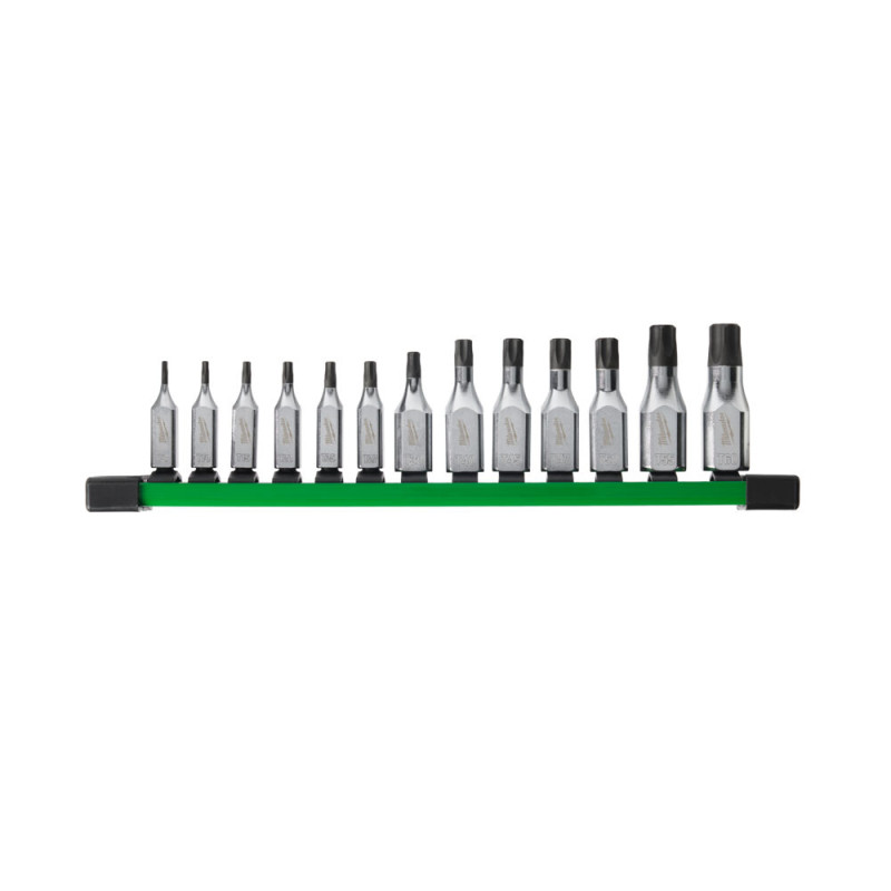 Купити Набір головок торцевих хромованих 1/4'' и 3/8'' MILWAUKEE, з бітой Torx (T8-T60) на планці, (13шт). Офіційний магазин Мілвокі Україна, фірмова гарантія з доставкою по Украіні