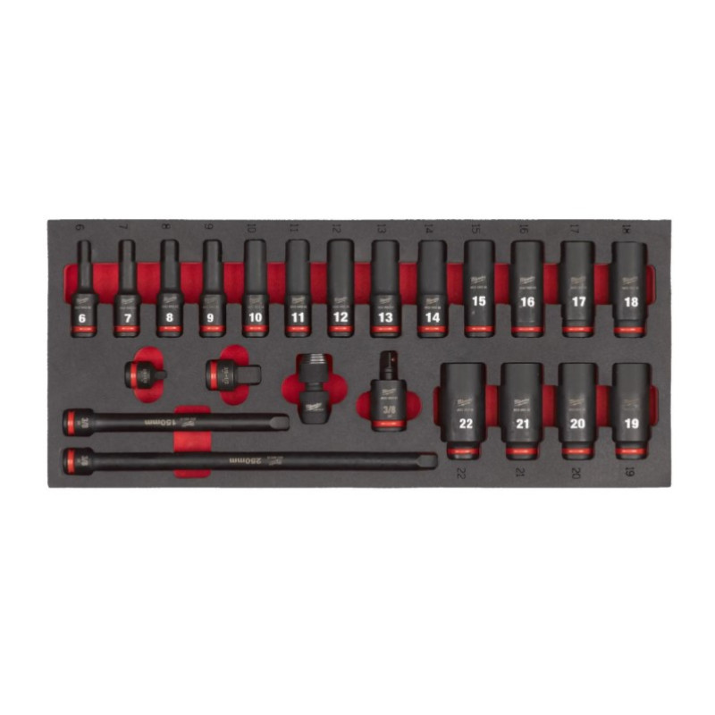 Купити Ложемент з головками подовженими ShW 3/8'' SKT MILWAUKEE, (23шт) (45х178,5х417мм) для візків. Офіційний магазин Мілвокі Україна, фірмова гарантія з доставкою по Украіні