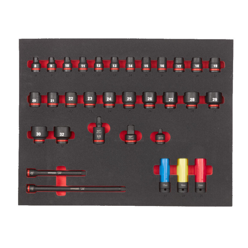 Купити Ложемент з головками ShW 1/2'' STD MILWAUKEE, (32шт) (45х536х417мм) для візків. Офіційний магазин Мілвокі Україна, фірмова гарантія з доставкою по Украіні