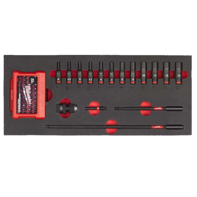 Купити Ложемент з бітами та головками ударними 1/4'' ShW MILWAUKEE, (17шт) (45х175,8х417мм) для візків. Офіційний магазин Мілвокі Україна, фірмова гарантія з доставкою по Украіні