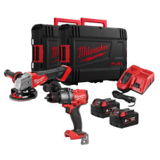 Купити Набір акумуляторних інструментів Milwaukee M18FPP2E3-502X (ударний дриль M18 FPD3, кутова шліфувальна машина M18 FSAG125X, 2xакум. M18 B5 (5,0 Ач), зарядн.пристр, HD кейс (2шт.). Офіційний магазин Мілвокі Україна, фірмова гарантія з доставкою по Украіні
