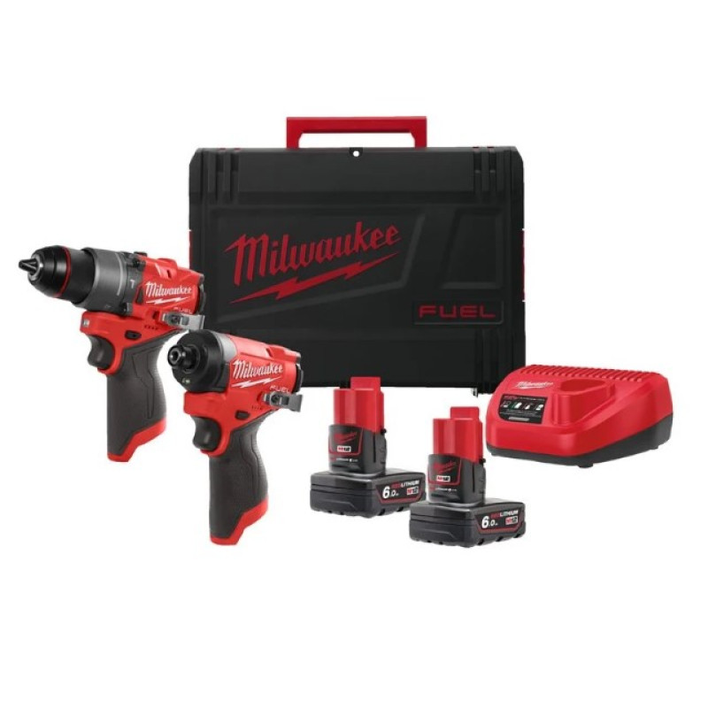 Купити Набір з 2х інструментів безщіткових акумуляторних MILWAUKEE M12 FPP2A2-602X (дриль-шуруповерт з ударом M12 FUEL FPD2-0, гвинтоверт 1/4'' HEX M12 FUEL FID2-0, 2шт M12 B6 акумуляторні набори, C12 C зарядний пристрій, дінакейс). Офіційний магазин Мілвокі Україна, фірмова гарантія з доставкою по Украіні