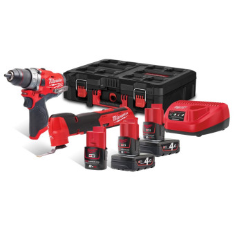 Купити Набір з 2 інструментів акумуляторних безщіткових MILWAUKEE M12 FPP2AX-423P (зарядний пристрій С12 С, 2 акумулятори М12 В4 4Аг, 1 акумулятор М12 В2 2Аг, M12 FDD-0, M12 FMT, кейс PACKOUT). Офіційний магазин Мілвокі Україна, фірмова гарантія з доставкою по Украіні