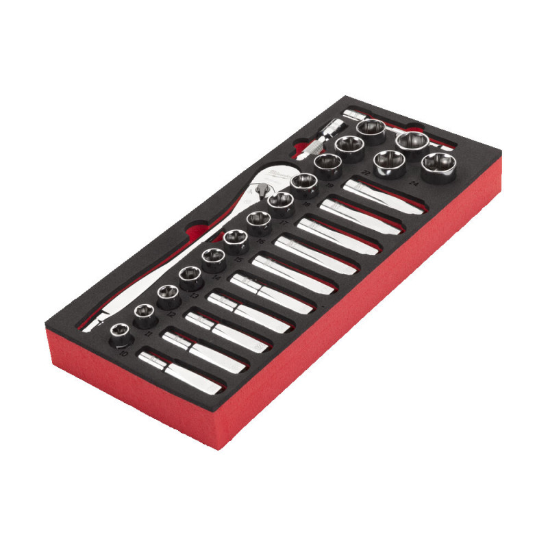 Купити Ложемент с головками хромованими та тріскачкой 1/2'' MILWAUKEE. (28шт) (45х178,5х417мм) для візків. Офіційний магазин Мілвокі Україна, фірмова гарантія з доставкою по Украіні
