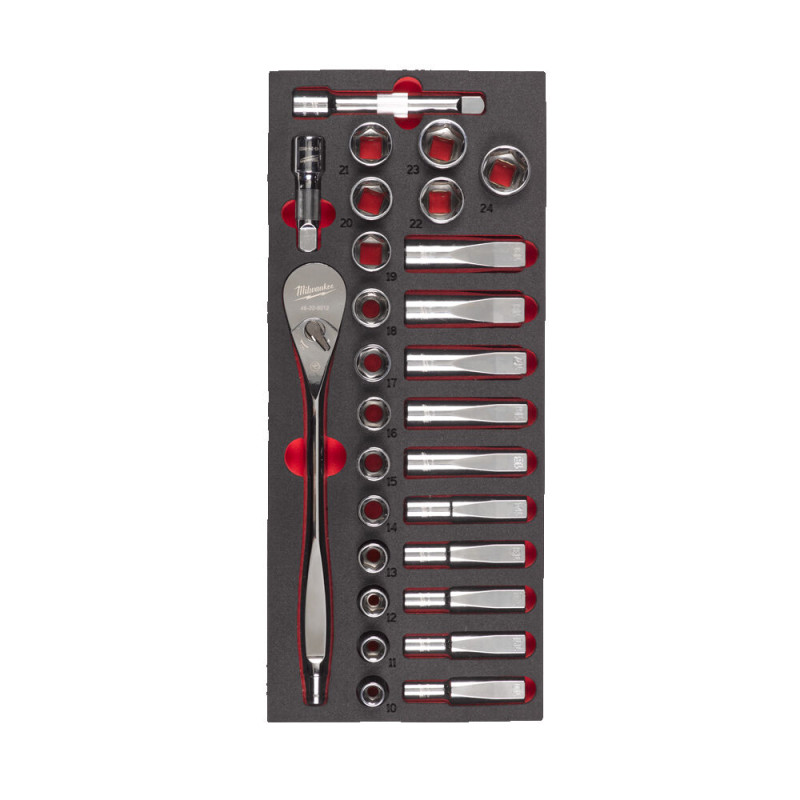 Купити Ложемент с головками хромованими та тріскачкой 1/2'' MILWAUKEE. (28шт) (45х178,5х417мм) для візків. Офіційний магазин Мілвокі Україна, фірмова гарантія з доставкою по Украіні
