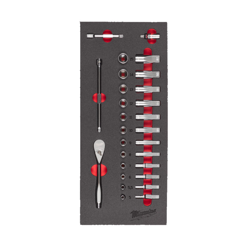 Купити Ложемент с головками хромованими та тріскачкой 1/4'' MILWAUKEE. (28шт) (45х178,5х417мм) для візків. Офіційний магазин Мілвокі Україна, фірмова гарантія з доставкою по Украіні