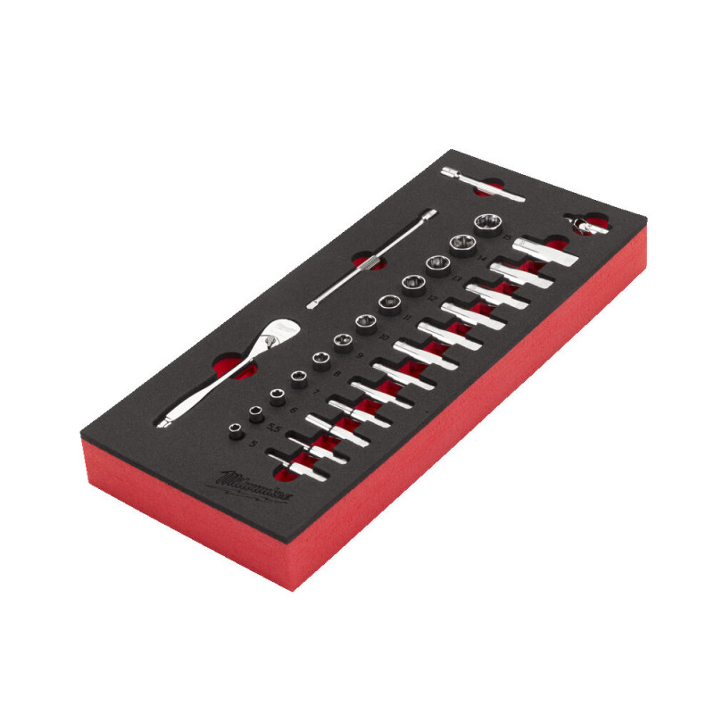 Купити Ложемент с головками хромованими та тріскачкой 1/4'' MILWAUKEE. (28шт) (45х178,5х417мм) для візків. Офіційний магазин Мілвокі Україна, фірмова гарантія з доставкою по Украіні