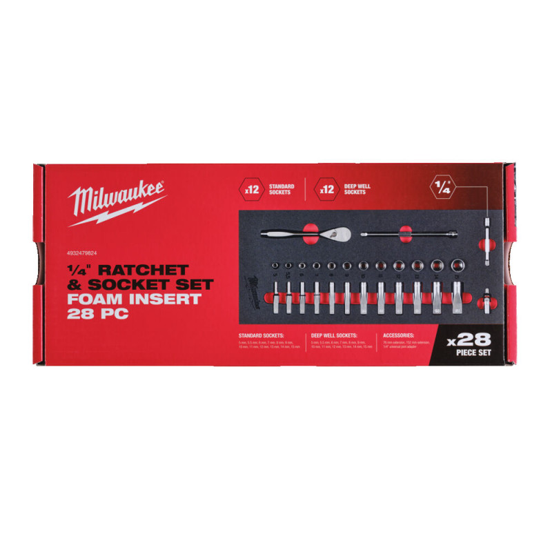 Купити Ложемент с головками хромованими та тріскачкой 1/4'' MILWAUKEE. (28шт) (45х178,5х417мм) для візків. Офіційний магазин Мілвокі Україна, фірмова гарантія з доставкою по Украіні