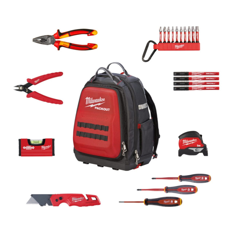 Купити Набір ручного інструмента електрика PACKOUT MILWAUKEE, (23шт) в рюкзаці. Офіційний магазин Мілвокі Україна, фірмова гарантія з доставкою по Украіні