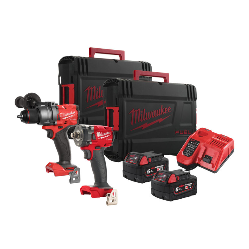 Купити Набір акумуляторних інструментів M18FPP2B3-502X MILWAUKEE (Дриль-шуруповерт акумуляторна безщіткова ударна M18 FPD3-0X GEN 4 крут., Гайковерт високомоментний MILWAUKEE 1/2