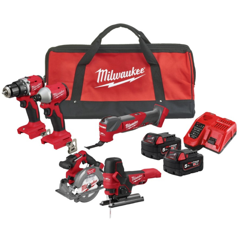 Купити Набір інструмента акумуляторного MILWAUKEE M18 BLCPP5A-502B (BLDDRC, BLIDRC, FCS552, FMT, FJBS, заряд. пристр., 2 акум. Х 5 Аг, в сумці для інструменту). Офіційний магазин Мілвокі Україна, фірмова гарантія з доставкою по Украіні