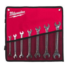 Купити Набір ключів ріжкових метричних хромованих MILWAUKEE, (6x7, 8x9, 10x11, 12x13, 14x15, 16x17, 18x19мм) (7шт) трикотажний чохол. Офіційний магазин Мілвокі Україна, фірмова гарантія з доставкою по Украіні