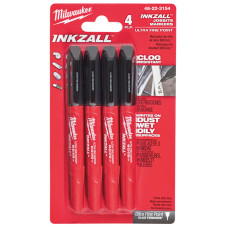 Купити Набір маркерів для будмайданчика InkZAll MILWAUKEE, ультра-тонких, чорних, (4шт). Офіційний магазин Мілвокі Україна, фірмова гарантія з доставкою по Украіні