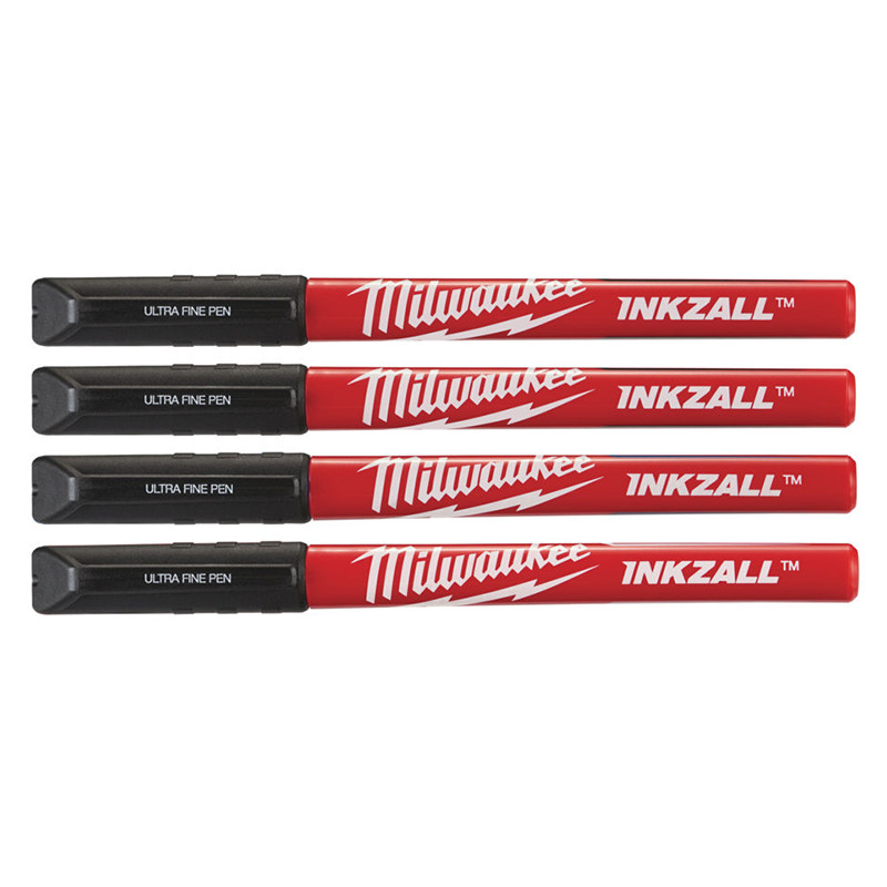 Купити Набір маркерів INKZALL Fine Tip MILWAUKEE, супертонких чорних, (4шт). Офіційний магазин Мілвокі Україна, фірмова гарантія з доставкою по Украіні