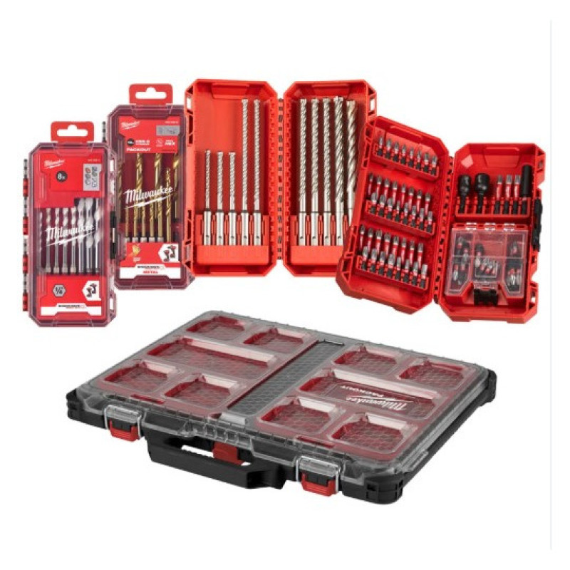 Купити Набір біт SHOCKWAVE, бурів SDS-PLUS MX4 та свердел MILWAUKEE в органайзере PACKOUT (98шт) пастиковий кейс. Офіційний магазин Мілвокі Україна, фірмова гарантія з доставкою по Украіні