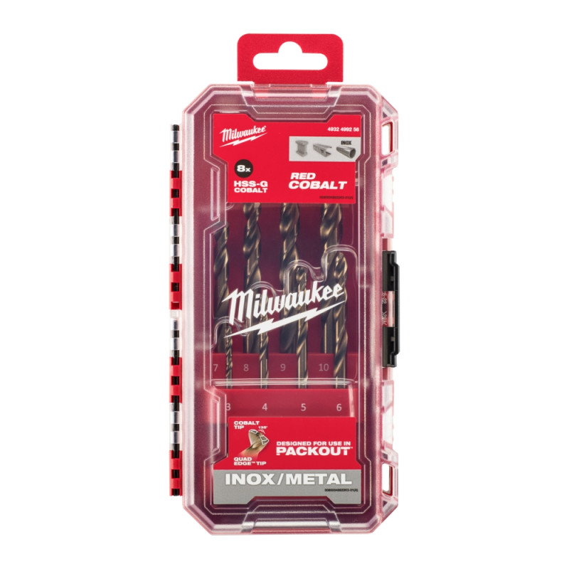 Купити Набір свердел по металу кобальтових HSS-Co PACKOUT MILWAUKEE, DIN338, (діаметри 3/4/5/6/7/8/9/10мм) (8шт) пластиковий кейс. Офіційний магазин Мілвокі Україна, фірмова гарантія з доставкою по Украіні