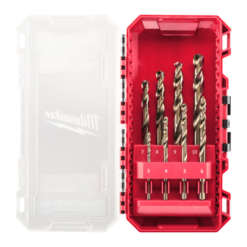 Купити Набір свердел по металу кобальтових HSS-Co PACKOUT MILWAUKEE, DIN338, (діаметри 3/4/5/6/7/8/9/10мм) (8шт) пластиковий кейс. Офіційний магазин Мілвокі Україна, фірмова гарантія з доставкою по Украіні
