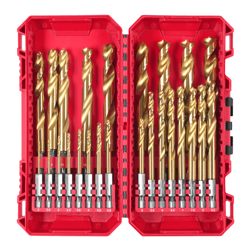 Купити Набір свердел по металу RedHEX SHOCKWAVE HSS-TiN PACKOUT MILWAUKEE, (діаметри 2/2,5/3/3,2/3,5/4/ 4,5/4,8/5/5,5/6/ 6,5/7/7,5/8/8,5/9/9,5/10/ 10,5/11/11,5/12/12,5/13мм) (25шт) пластиковий кейс. Офіційний магазин Мілвокі Україна, фірмова гарантія з доставкою по Украіні