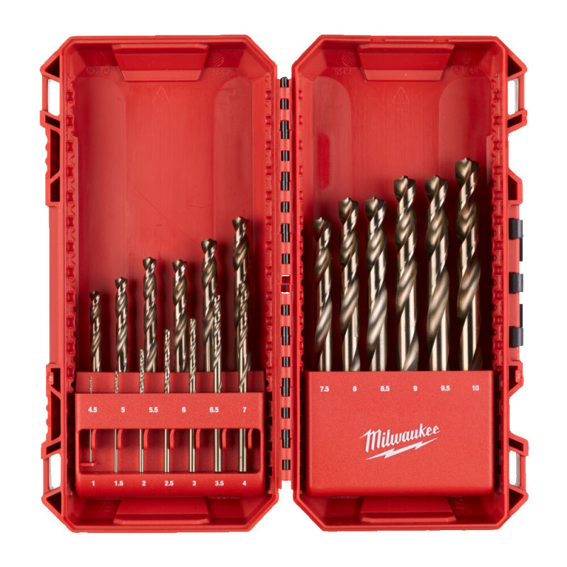 Купити Набір свердел по металу кобальтовых HSS-Co PACKOUT MILWAUKEE, DIN338, (діаметри 1/1,5/2/2,5/3/3,5/ 4/4,5/5/5,5/ 6/6,5/7/7,5/8/ 8,5/9/9,5/10мм) (19шт) пластиковий кейс. Офіційний магазин Мілвокі Україна, фірмова гарантія з доставкою по Украіні