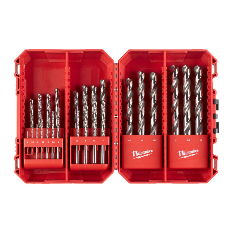 Купити Набір свердел по металу THUNDERWEB HSS-G PACKOUT MILWAUKEE, DIN-338, (діаметр 1/1.5/2/2,5/ 3/3,5/4/4,5/5/5,5/ 6/6,5/7/ 7,5/8/8,5/9/9,5/ 10/10,5/11/11,5/12/ 12,5/13мм) (25шт), пластиковий кейс. Офіційний магазин Мілвокі Україна, фірмова гарантія з доставкою по Украіні