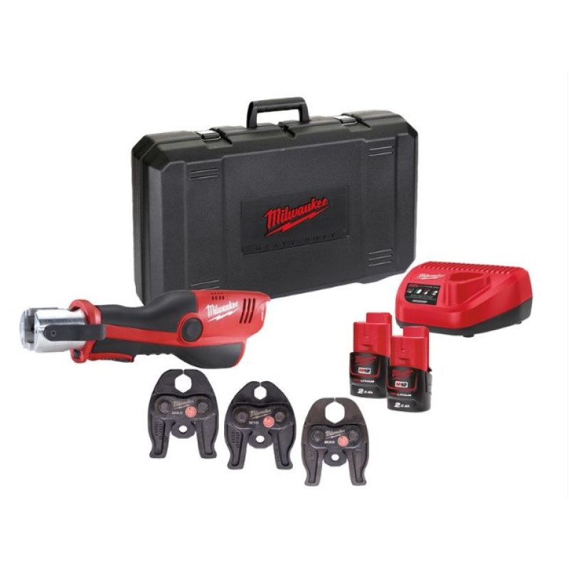 Купити Обтискач гідравлічний акумуляторний для труб MILWAUKEE, M12 HPT-202C Geberit Mapress Set (зарядний пристрій С12 С, 2 акумулятори М12 В2 2Аг, аксесуари, кейс). Офіційний магазин Мілвокі Україна, фірмова гарантія з доставкою по Украіні