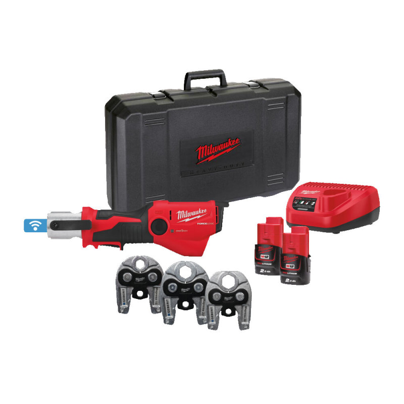 Купити Обтискач гідравлічний акумуляторний для труб MILWAUKEE, M12 ONEHPT-202C MAPRESS SET (зарядний пристрій С12 С, 2 акумулятори М12 В2 2Аг, аксесуари, кейс). Офіційний магазин Мілвокі Україна, фірмова гарантія з доставкою по Украіні