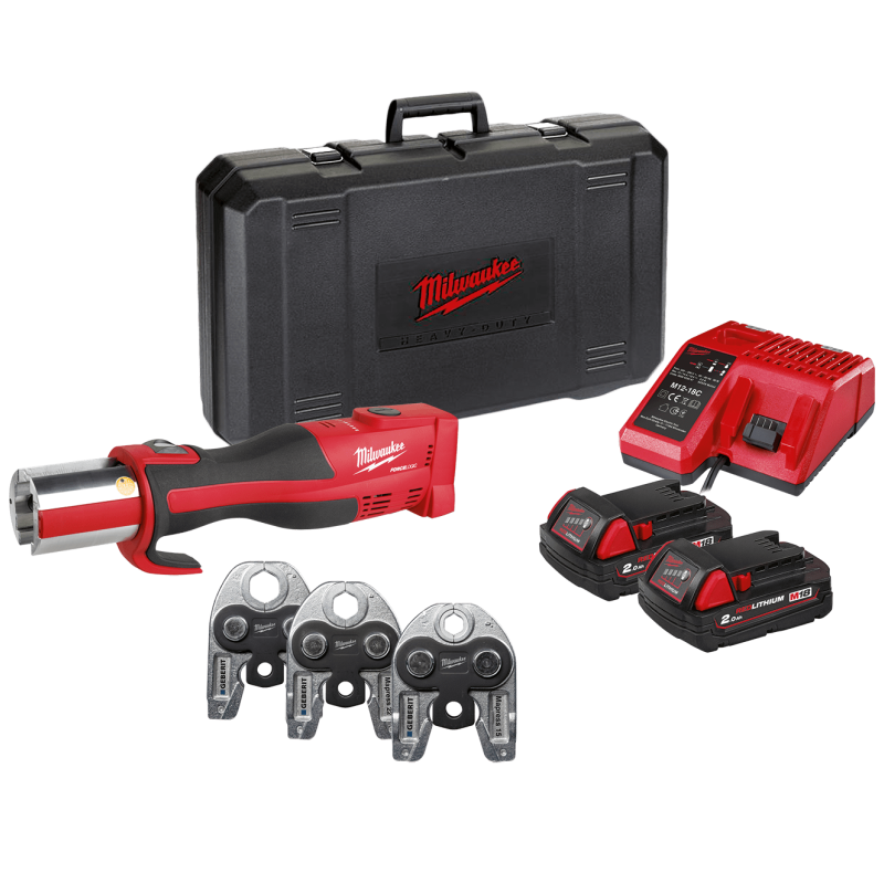 Купити Обтискач гідравлічний акумуляторний для труб MILWAUKEE, M18 BLHPT-202C GEBERIT (зарядний пристрій М12-18 C, 2 акумулятори М18 В2 2Аг, Geberit-кліщі, кейс). Офіційний магазин Мілвокі Україна, фірмова гарантія з доставкою по Украіні