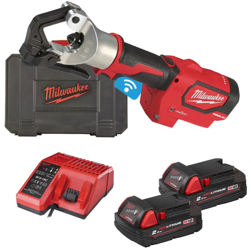 Купити Обтискач гідравлічний акумуляторний для кабелів MILWAUKEE, M18 HDCT-202C (зарядний пристрій М12-18 С, 2 акумулятори М18 В2 2Аг, кейс). Офіційний магазин Мілвокі Україна, фірмова гарантія з доставкою по Украіні