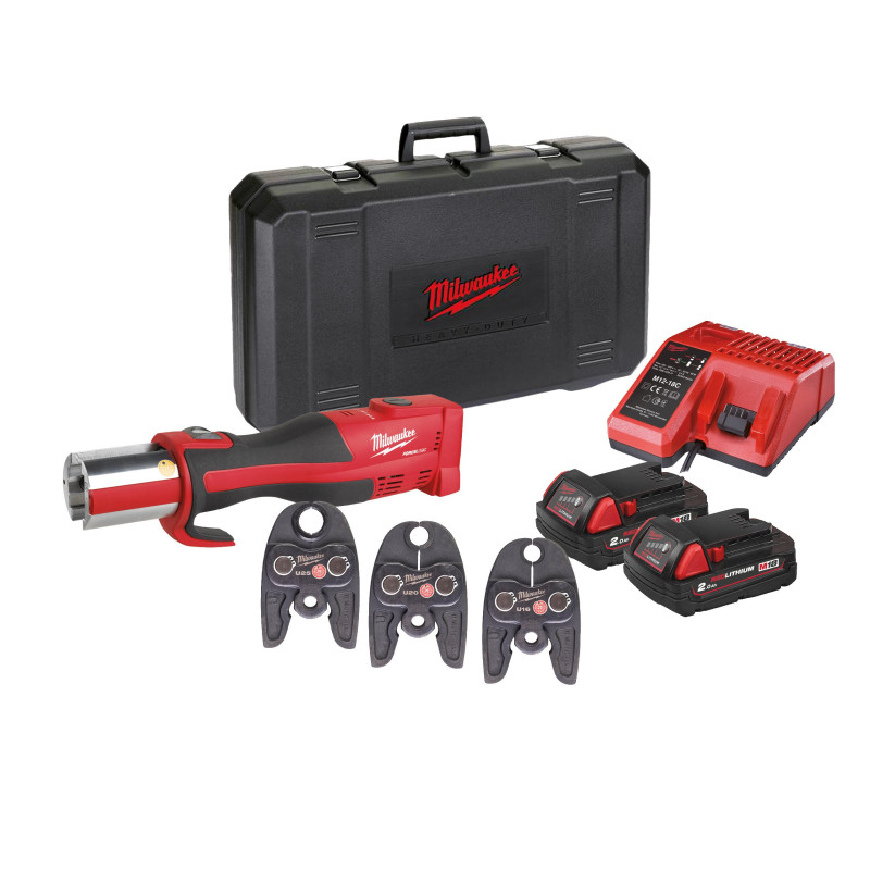 Купити Обтискач гідравлічний акумуляторний для труб MILWAUKEE, M18 BLHPT-202C U-SET (зарядний пристрій М12-18 С, 2 акумулятори М18 В2 2Аг, U-кліщі, кейс). Офіційний магазин Мілвокі Україна, фірмова гарантія з доставкою по Украіні