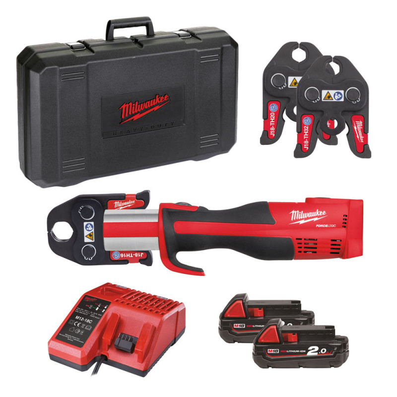 Купити Обтискач гідравлічний акумуляторний для труб MILWAUKEE, M18 BLHPT-202C TH-SET (зарядний пристрій М12-18 С, 2 акумулятори М18 В2 2Аг, TH-кліщі, кейс). Офіційний магазин Мілвокі Україна, фірмова гарантія з доставкою по Украіні