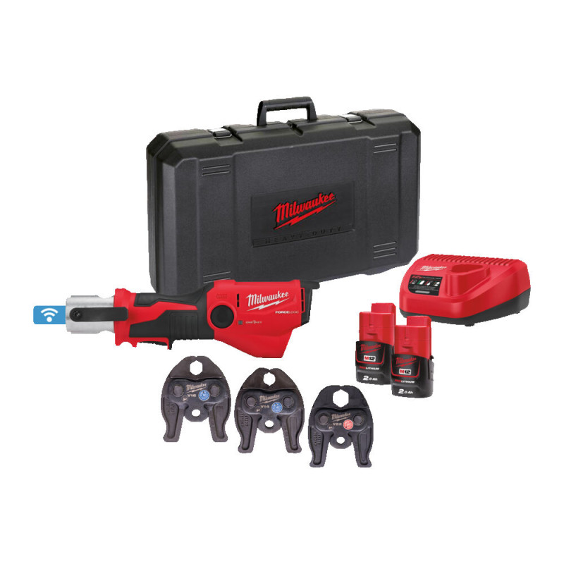Купити Обтискач гідравлічний акумуляторний для труб MILWAUKEE, M12 ONEHPT-202C V-SET2 (зарядний пристрій С12 С, 2 акумулятори М12 В2 2Аг, аксесуари, кейс). Офіційний магазин Мілвокі Україна, фірмова гарантія з доставкою по Украіні