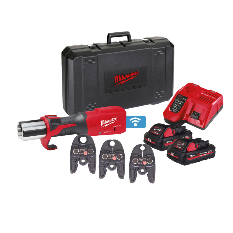Купити Обтискач гідравлічний акумуляторний для труб MILWAUKEE, M18 ONEBLHPT-302C U-SET (зарядний пристрій М12-18 FC, 2 акумулятори М18 НВ3 3Аг, U-кліщі,кейс). Офіційний магазин Мілвокі Україна, фірмова гарантія з доставкою по Украіні