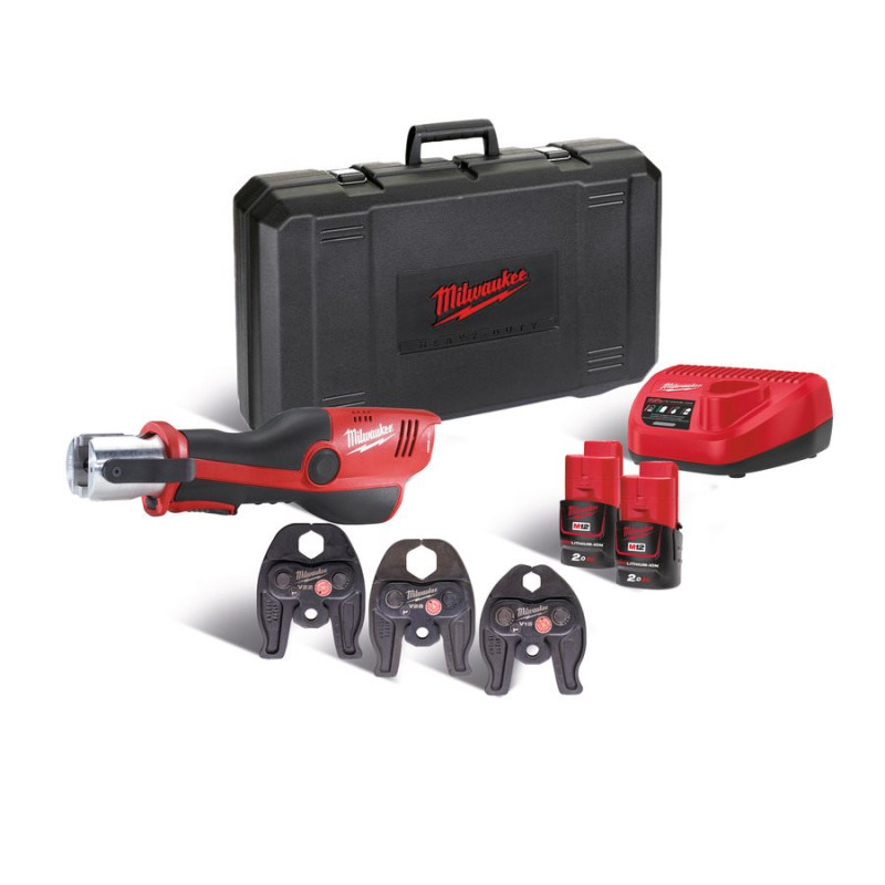 Купити Обтискач гідравлічний акумуляторний для труб MILWAUKEE, M12 HPT-202C M-SET (зарядний пристрій С12 С, 2 аккумулятори М12 В2 2Аг, аксесуари, кейс). Офіційний магазин Мілвокі Україна, фірмова гарантія з доставкою по Украіні
