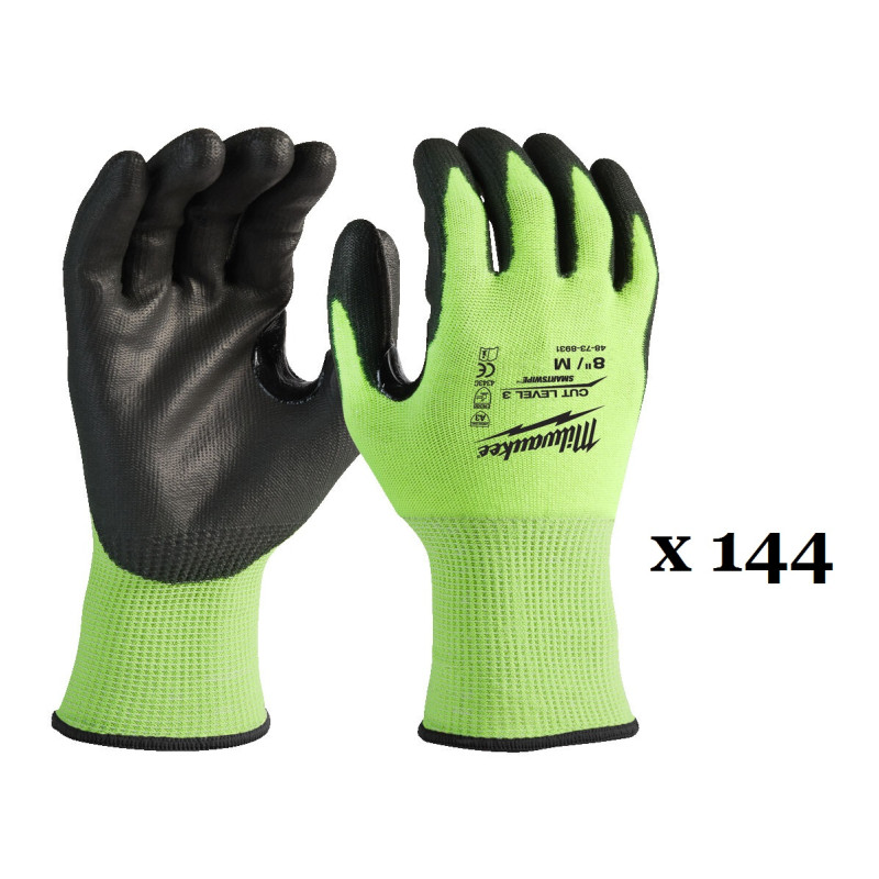 Купити Рукавиці робочі сигнальні Hi-Vis MILWAUKEE, з опором порізам 3/C рівня, розмір 8/M, (144 пари). Офіційний магазин Мілвокі Україна, фірмова гарантія з доставкою по Украіні