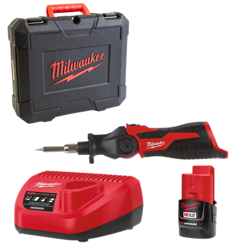 Купити Паяльник акумуляторний MILWAUKEE, M12 SI-201C (зарядний пристрій С12 С, 1 акумулятор М12 В2 2Аг, жало, кейс). Офіційний магазин Мілвокі Україна, фірмова гарантія з доставкою по Украіні