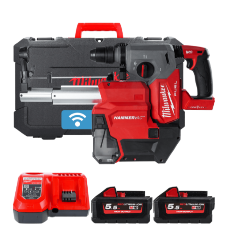 Купити Перфоратор акумуляторний безщітковий SDS-PLUS MILWAUKEE M18 ONEFHXDEL-552C с системою пиловидалення (зарядний пристрій M12-18 FC. Офіційний магазин Мілвокі Україна, фірмова гарантія з доставкою по Украіні