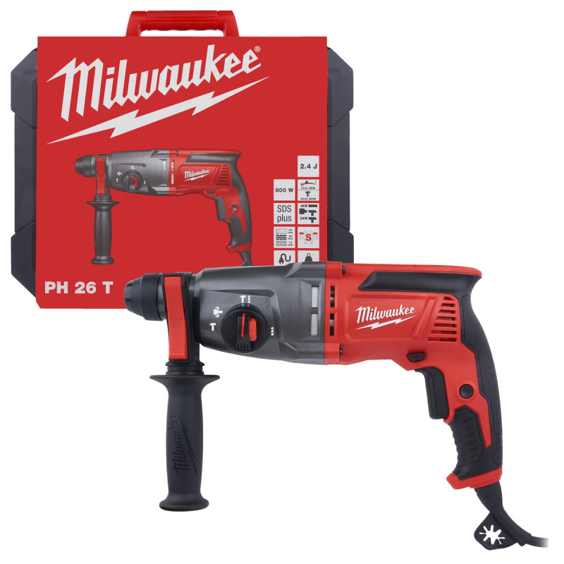 Купити Перфоратор SDS-PLUS MILWAUKEE, PH 26 T, 800Вт, 2,4Дж (3 режими) (бічна рукоять, обмежувач глибини, кейс). Офіційний магазин Мілвокі Україна, фірмова гарантія з доставкою по Украіні
