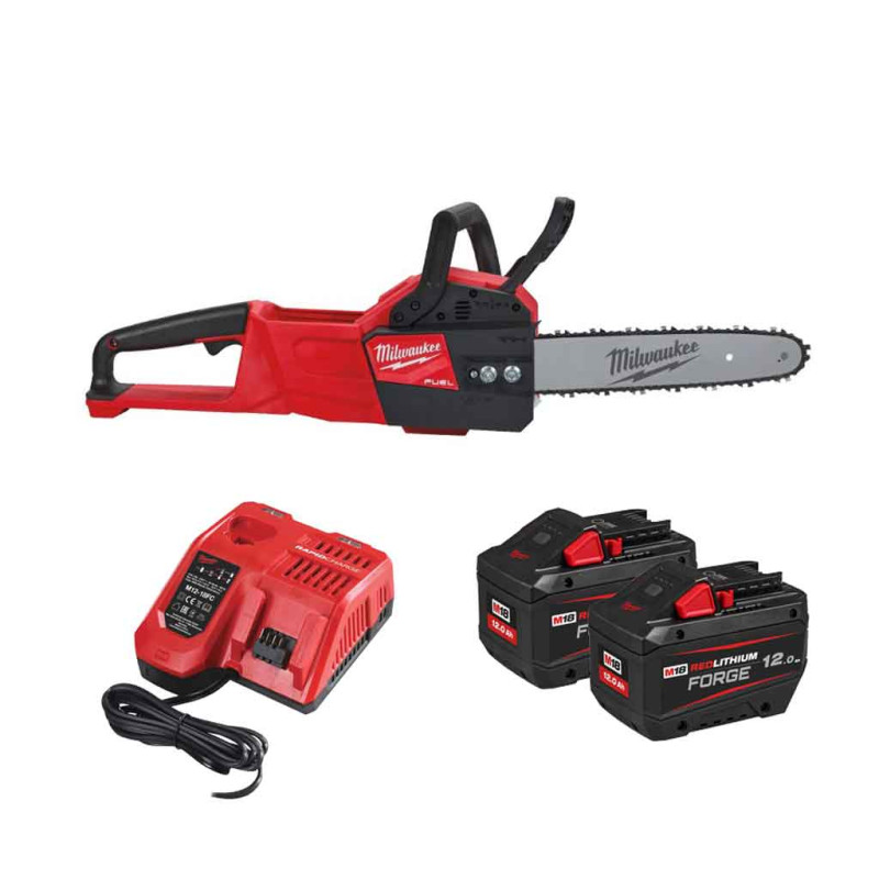 Купити Пила ланцюгова акумуляторна безщіткова MILWAUKEE, M18 FCHSC-122, шина 30см (зарядний пристрій M12-18 FC, 2 акумулятори FB12 12 Аг, чохол, ланцюг, мастило для ланцюга 75мл, картонне пакуванння). Офіційний магазин Мілвокі Україна, фірмова гарантія з доставкою по Украіні