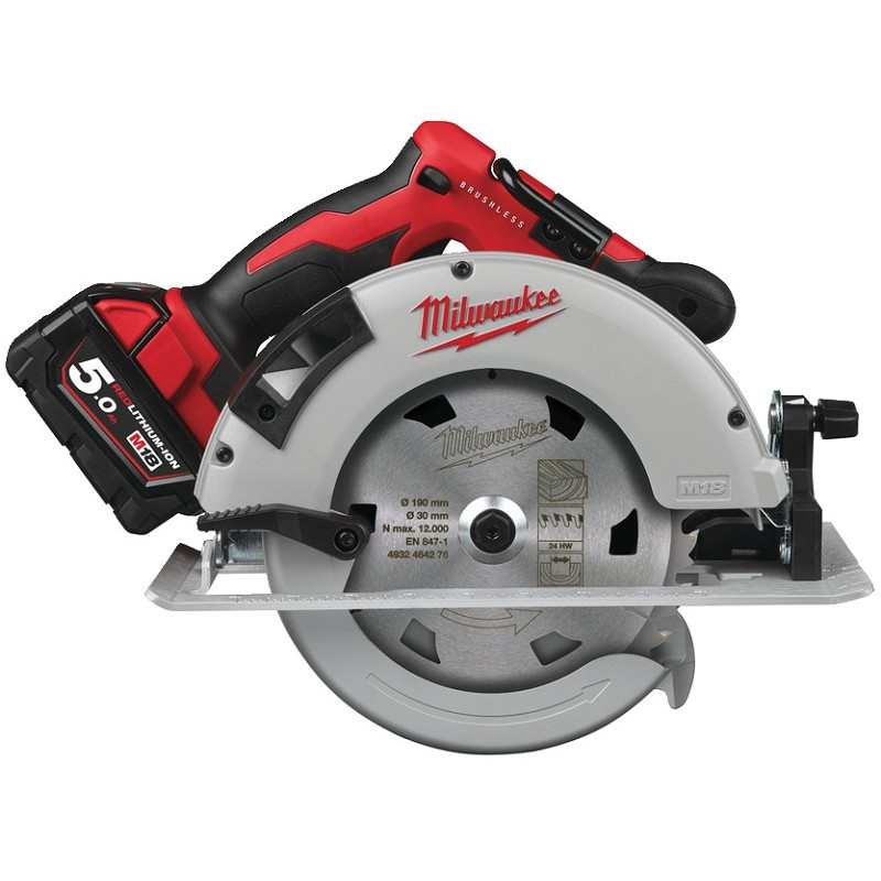 Купити Пила дискова ручна аккумуляторна MILWAUKEE, M18 BLCS66-502X, діаметр 165мм (зарядний пристрій M12-18 FC, 2 акумулятори M18 B5 5Аг, пиляльний диск, паралельний упор, адаптер для пилососу, ключ для диска, HDкейс). Офіційний магазин Мілвокі Україна, фірмова гарантія з доставкою по Украіні