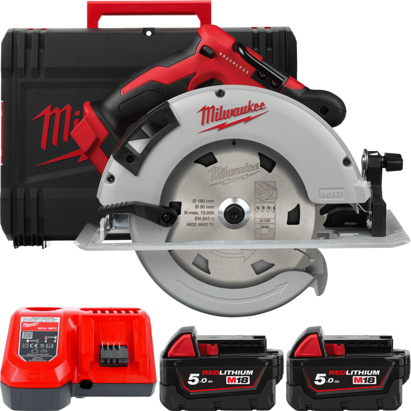 Купити Пила дискова ручна аккумуляторна MILWAUKEE, M18 BLCS66-502X, діаметр 165мм (зарядний пристрій M12-18 FC, 2 акумулятори M18 B5 5Аг, пиляльний диск, паралельний упор, адаптер для пилососу, ключ для диска, HDкейс). Офіційний магазин Мілвокі Україна, фірмова гарантія з доставкою по Украіні