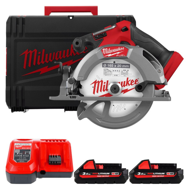 Купити Пила дискова ручна акумуляторна MILWAUKEE, M18 FCS552-302X, діаметр 165мм (зарядний пристрій М12-18 FC, 2 акумулятори М18 НВ3 3Аг, аксесуари, HDкейс). Офіційний магазин Мілвокі Україна, фірмова гарантія з доставкою по Украіні