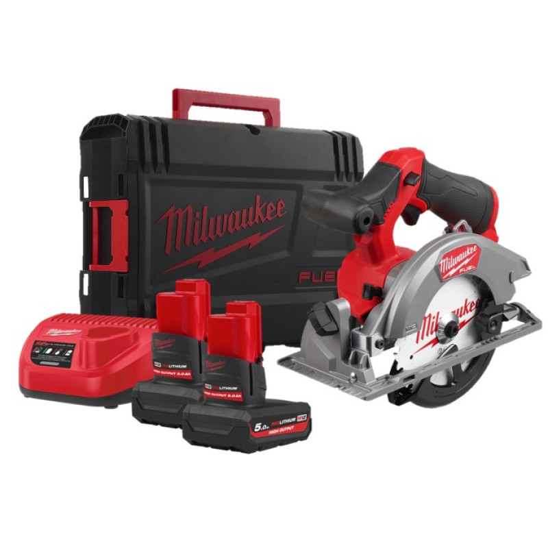 Купити Пила дискова ручна акумуляторна безщіткова MILWAUKEE, M12 FCS442-502X, діаметр 140мм (зарядний пристрій С12 С, 2 акумулятори М12 НВ5 5Аг, диск, HDкейс). Офіційний магазин Мілвокі Україна, фірмова гарантія з доставкою по Украіні