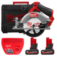 Купити Пила дискова ручна акумуляторна безщіткова MILWAUKEE, M12 FCS442-502X, діаметр 140мм (зарядний пристрій С12 С, 2 акумулятори М12 НВ5 5Аг, диск, HDкейс). Офіційний магазин Мілвокі Україна, фірмова гарантія з доставкою по Украіні