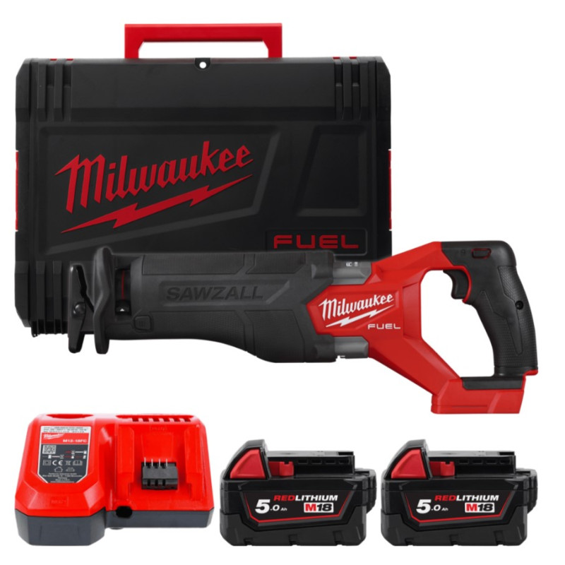 Купити Пила шабельна акумуляторна безщіткова MILWAUKEE, M18 FHZ-502X (зарядний пристрій M12-18 FC, 2 акумулятори М18 В5 5Аг, полотно, HDкейс). Офіційний магазин Мілвокі Україна, фірмова гарантія з доставкою по Украіні