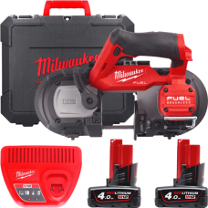 Купити Пила стрічкова акумуляторна безщіткова MILWAUKEE, M12 FBS64-402C, 64мм  (зарядний пристрій С12 С, 2 акумулятори М12 В4 4Аг, полотно, кейс). Офіційний магазин Мілвокі Україна, фірмова гарантія з доставкою по Украіні