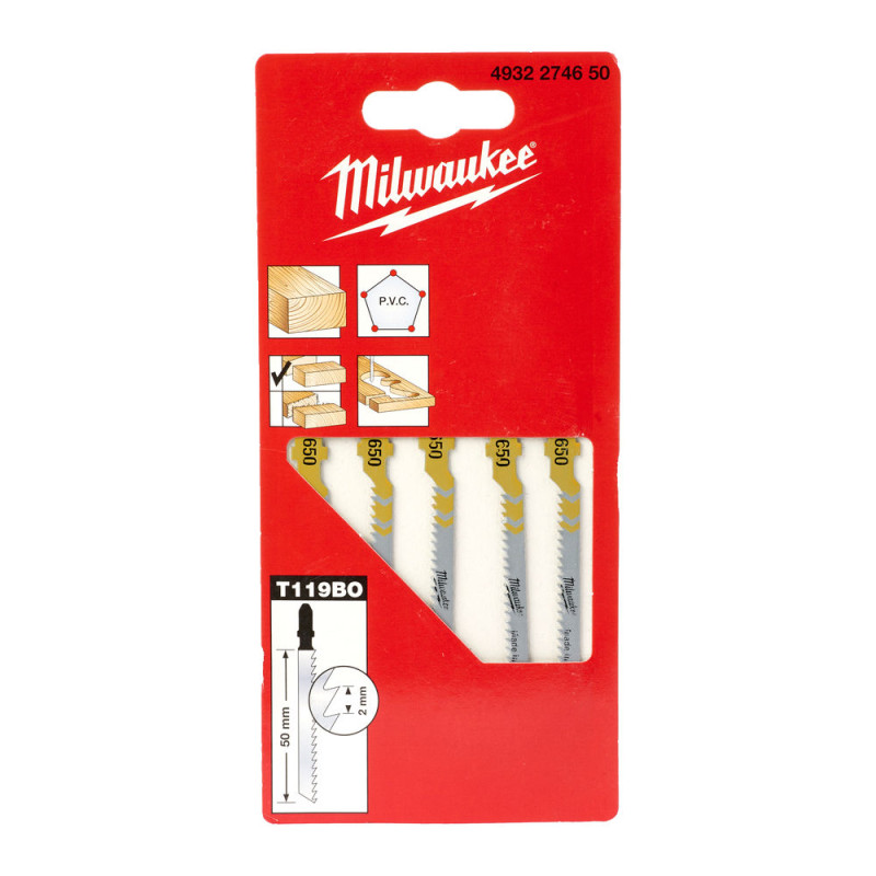 Купити Полотна для лобзиків T119BO MILWAUKEE, 50х2,0мм, (5шт), (деревина, фігурний різ). Офіційний магазин Мілвокі Україна, фірмова гарантія з доставкою по Украіні