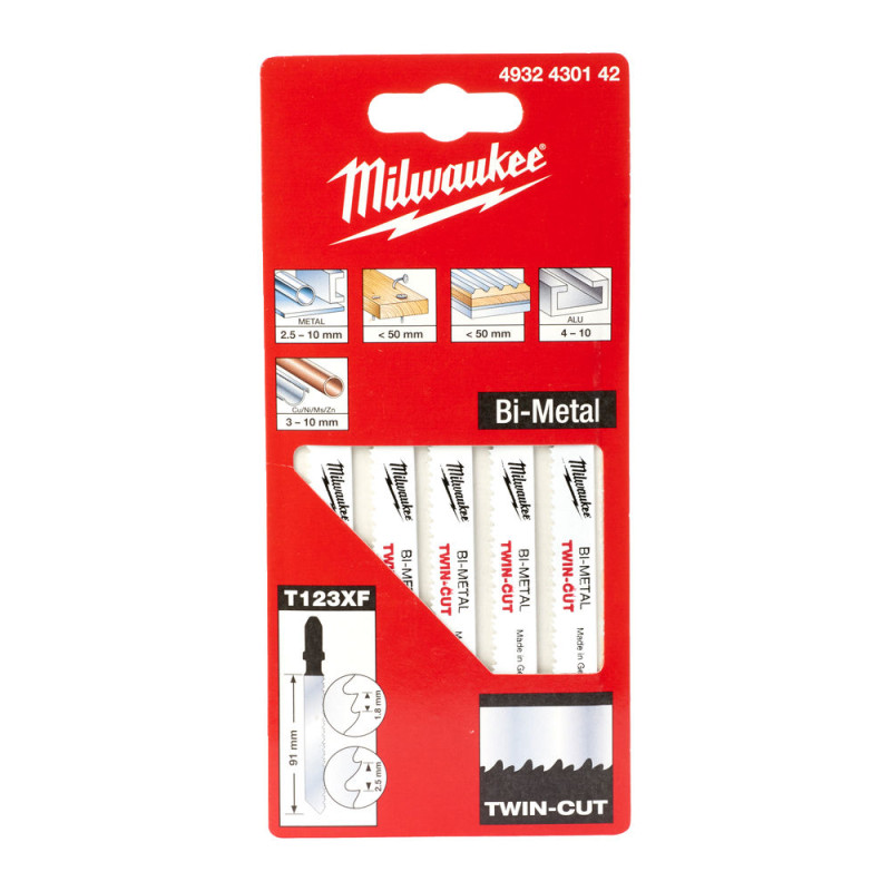 Купити Полотна для лобзиків T123XF Bi-Metal TWIN CUT MILWAUKEE, 91х2,5/1,8 мм, (5шт), (універсальні). Офіційний магазин Мілвокі Україна, фірмова гарантія з доставкою по Украіні