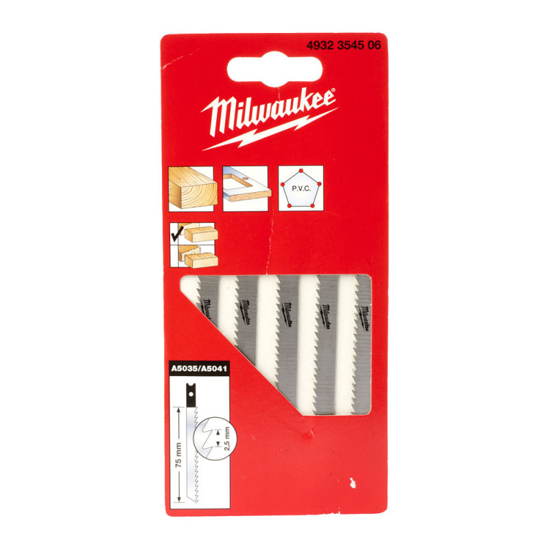 Купити Полотна для лобзиків А5035/А5041 MILWAUKEE, 75х2,5мм, (5шт). Офіційний магазин Мілвокі Україна, фірмова гарантія з доставкою по Украіні