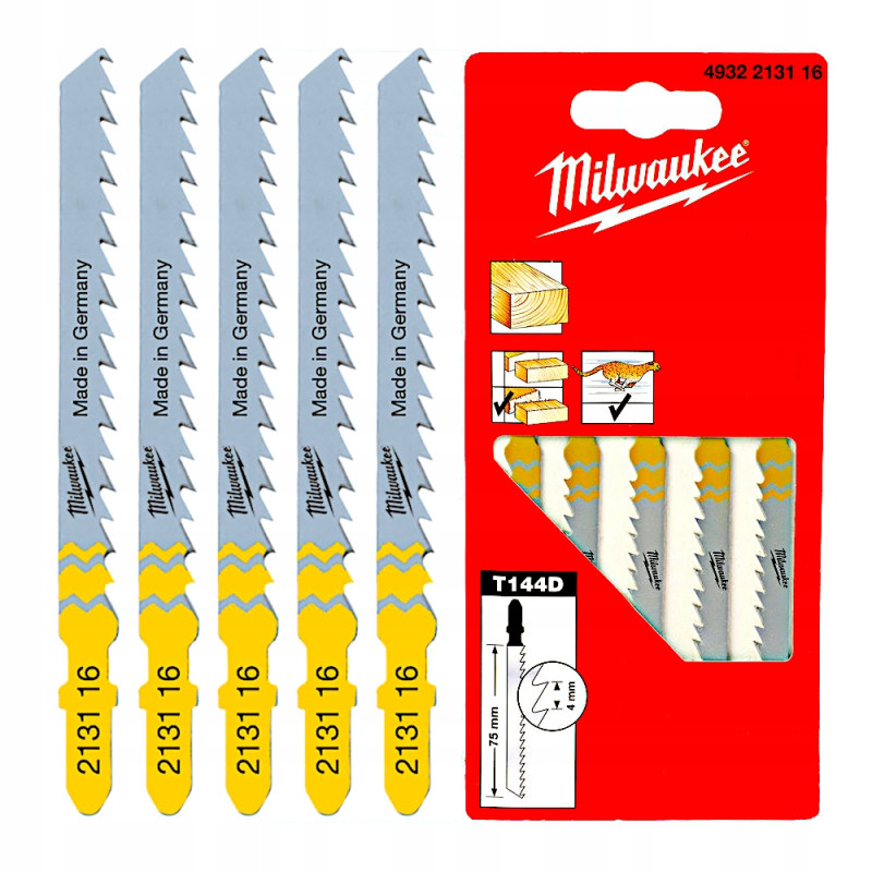 Купити Полотна для лобзиків T144D MILWAUKEE, 75х4,0мм, (5шт), (деревина, швидкий різ). Офіційний магазин Мілвокі Україна, фірмова гарантія з доставкою по Украіні